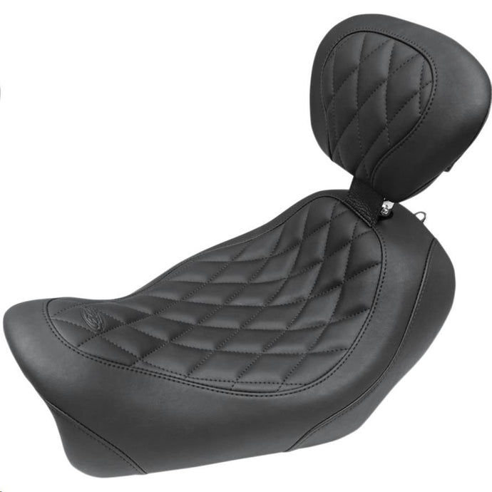 Mustang 79799 Wide Tripper Solo Seat with Driver Backrest - Diamond Stitch - Black