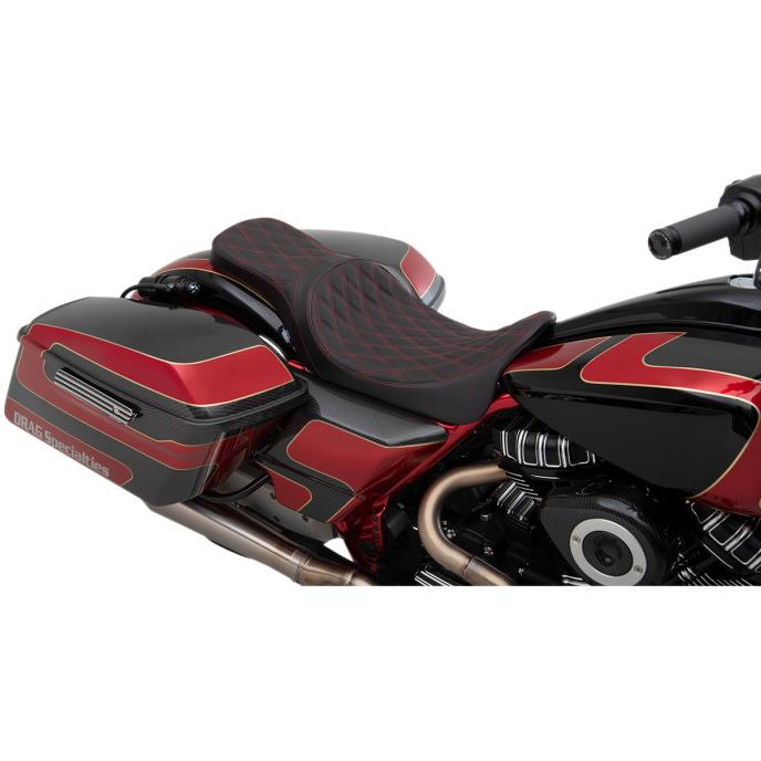 Drag Specialties 0801-1272 Predator 2-Up Double Diamond Seats - Red Thread