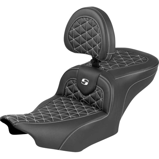 Saddlemen 823-07-210B6 Roadsofa Tri-Gripper Seat with Drivers Backrest - White Stitching