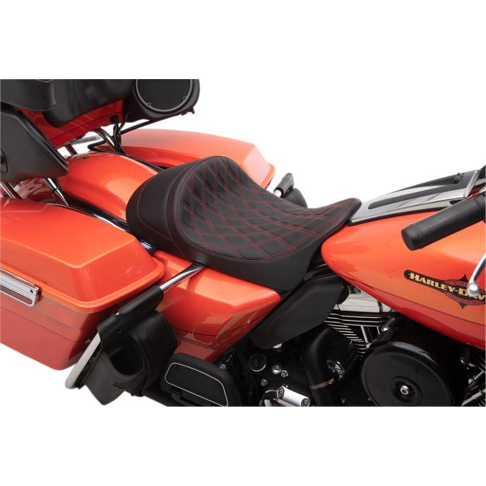 Drag Specialties 0801-1254 EZ-On Mount Low-Profile Double Diamond Solo Seats - Red Thread