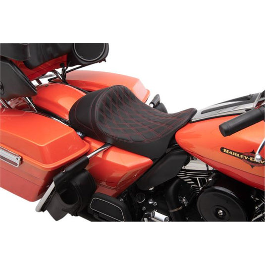 Drag Specialties 0801-1254 EZ-On Mount Low-Profile Double Diamond Solo Seats - Red Thread