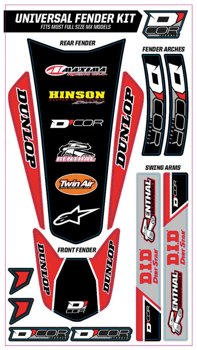 Dcor 15-10-100 Universal Fender Trim Decals - Full Size - Red