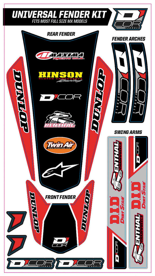 Dcor 15-10-100 Universal Fender Trim Decals - Full Size - Red