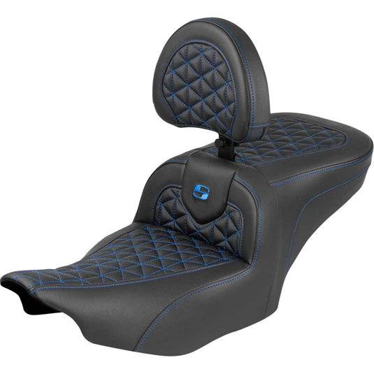 Saddlemen 823-07-210B1 Roadsofa Tri-Gripper Seat with Drivers Backrest - Blue Stitching