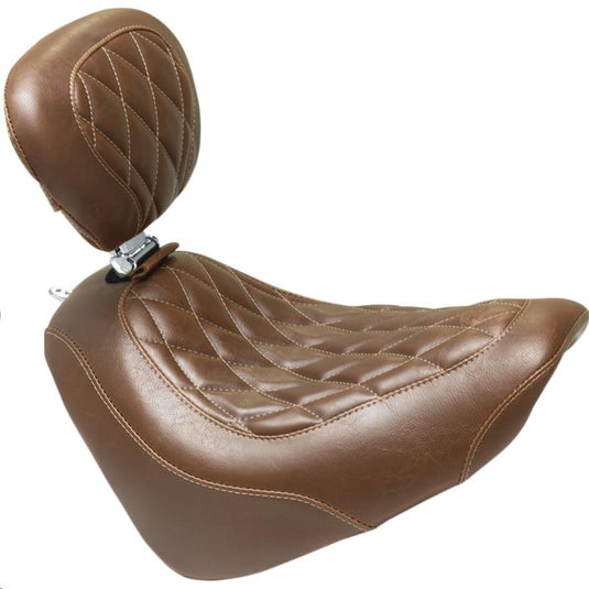 Mustang 83013 Wide Tripper Solo Seat with Driver Backrest - Diamond Stitch - Brown