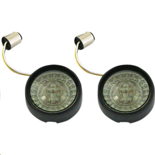 Custom Dynamics PB-BB-AW-1157BS Bullet Bezel Turn Signal Inserts for Models with 1157 Contact Bases - Gloss Black/Smoke Lens