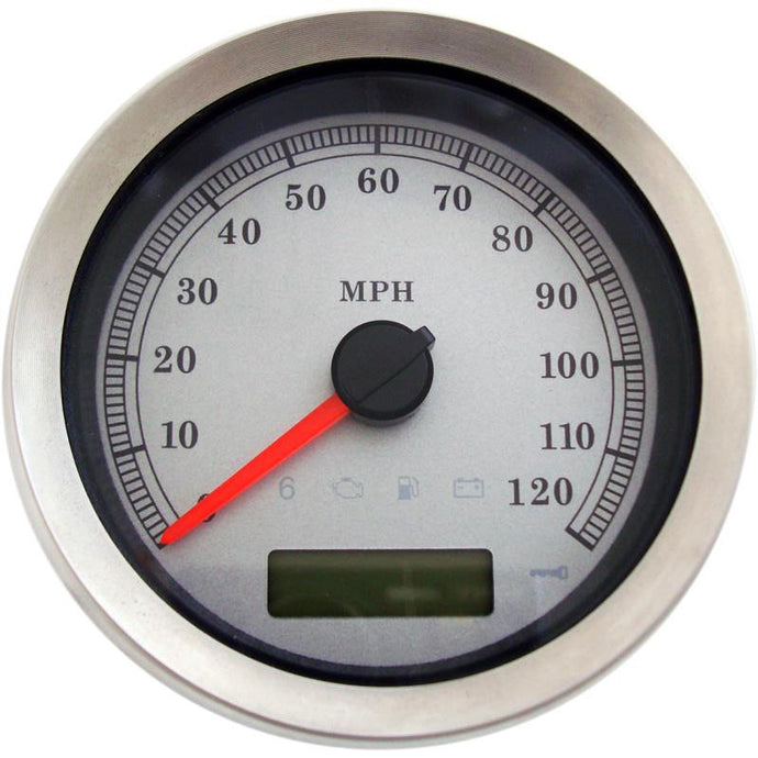 Drag Specialties 2210-0459 4in. Programmable Electronic Speedometer - 120 mph - White Face