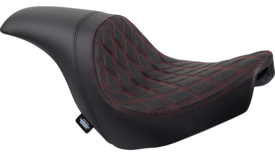 Drag Specialties 0802-1519 Predator Seat - Double Diamond - Black with Red Sitching