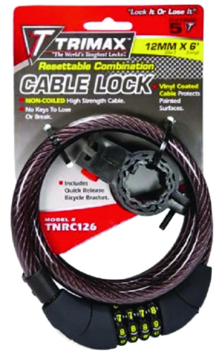 Trimax TNRC126 Trimaflex Non-Coiled Cable Lock with Resettable Combination Lock - 6ft. x 12mm