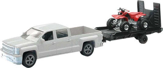 New Ray Toys 19535B 1:43 Scale White Chevy Truck with Trailer and ATV