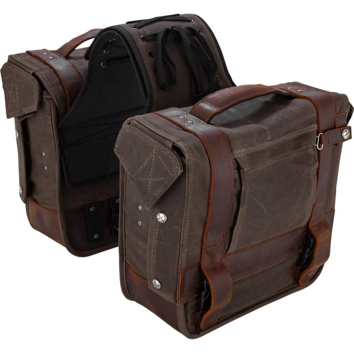 Burly Brand B15-1002D Throwover Saddlebag - Dark Oak Waxed Cotton