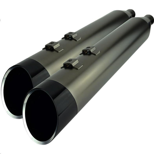 Khrome Werks 202655 4.50in. HP-Plus Slip-On Muffler - Smoked Chrome with Black Edge Billet End Caps