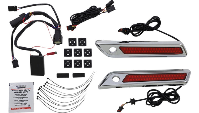 Custom Dynamics CD-SBL-DC-RC Saddlebag Hinge Covers with Dual-Colored LED Light - Red/Chrome