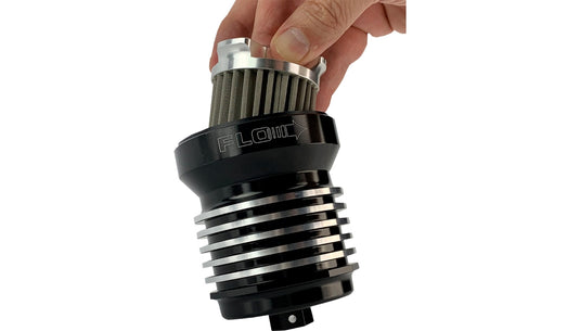 Pc Racing PCS1BC FLO Spin On Stainless Steel Oil Filter - Black with Polished Cooling Fins