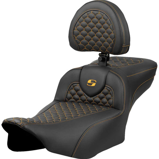 Saddlemen 823-07-209B7 Extended Reach Roadsofa DS Seat with Drivers Backrest - Gold Stitching