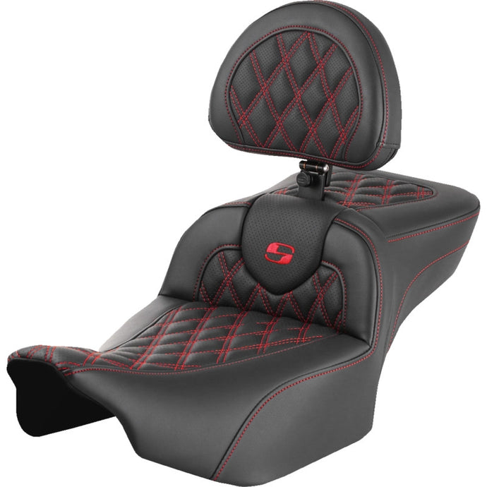 Saddlemen 823-07-184B4 Extended Reach Roadsofa LS Seat with Drivers Backrest - Red Stitching