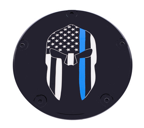 Custom Engraving Ltd LE02-67BG Patriotic Derby Cover - Spartan Blue Line - Black