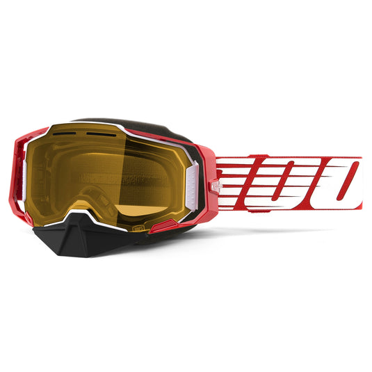 100% Armega Snowmobile Goggles (One Size Fits Most, Red / Yellow Lens)