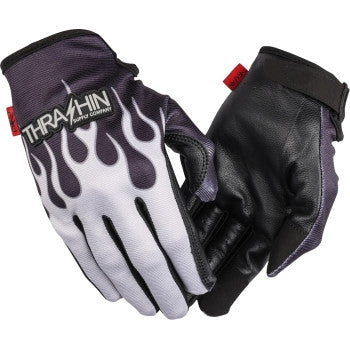 Thrashin Supply Company Stealth Leather Palm Flame Gloves (Small, Gray)