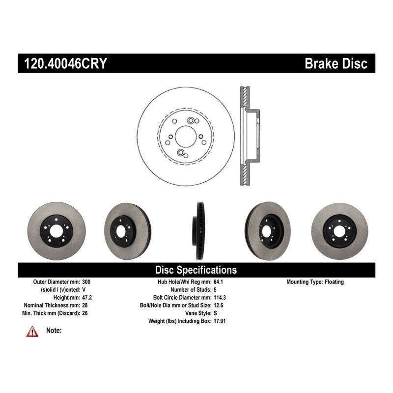Load image into Gallery viewer, Stoptech 120.40046CRY ST Performance Brake Rotors
