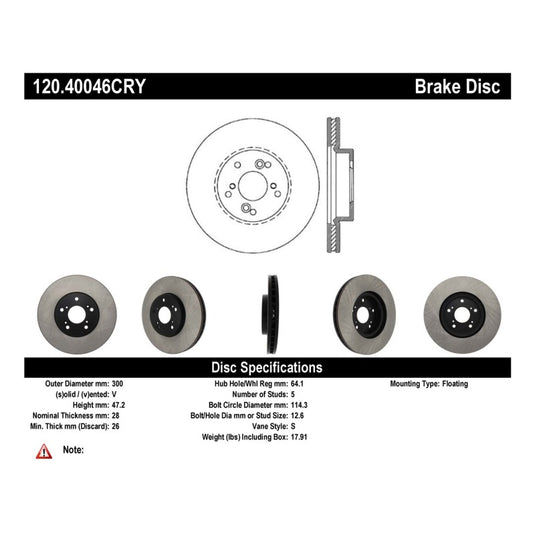 Stoptech 120.40046CRY ST Performance Brake Rotors