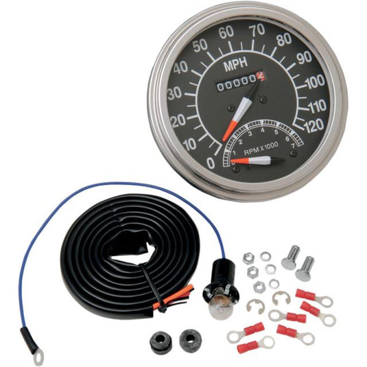 Drag Specialties DS-243870 5in. Dash Mount 2:1 Speedometer - 68-84 Face with 12V Tach