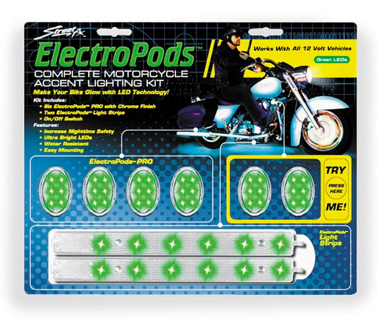 Street Fx 1042462 Electropods Lightpod/Strip Kit - Green/Chrome