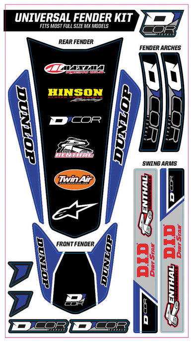 Dcor 15-50-100 Universal Fender Trim Decals - Full Size - Blue