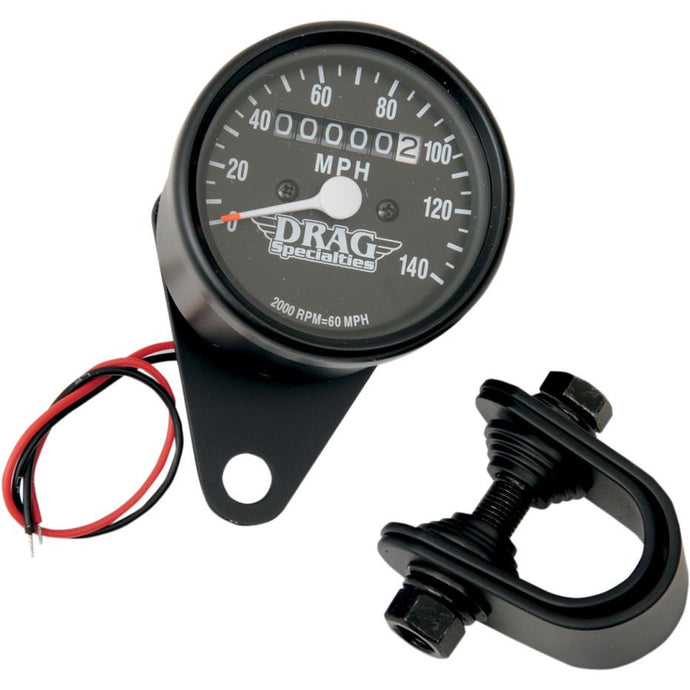 Drag Specialties 2210-0249 Mini Mechanical Speedometer - 2:1 Ratio with Black Face