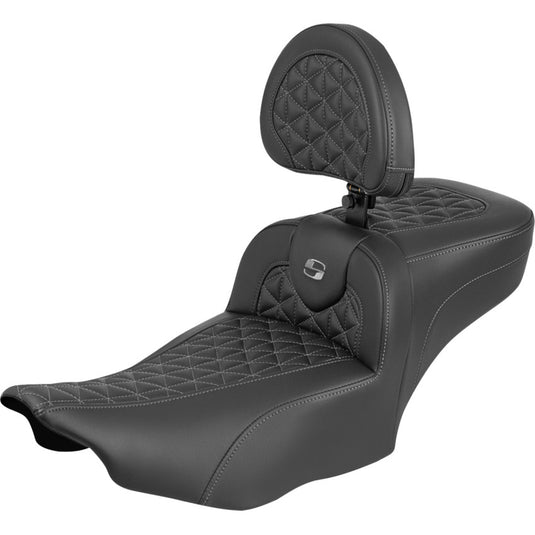 Saddlemen 823-07-211B2 Extended Reach RoadSofa Tri-Gripper Seat with Drivers Backrest - Gray Stitching