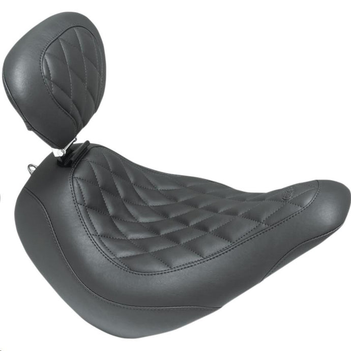 Mustang 83043 Wide Tripper Solo Seat with Driver Backrest - Diamond Stitch - Black