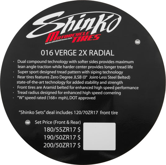 Shinko VERGE 2X INSERT Verge 2X Tire Sign