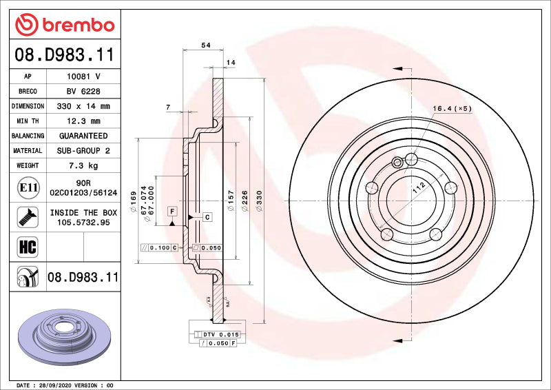Load image into Gallery viewer, Brembo Oe 08.D983.11 BRE UV Coated OE Equiv Rotors
