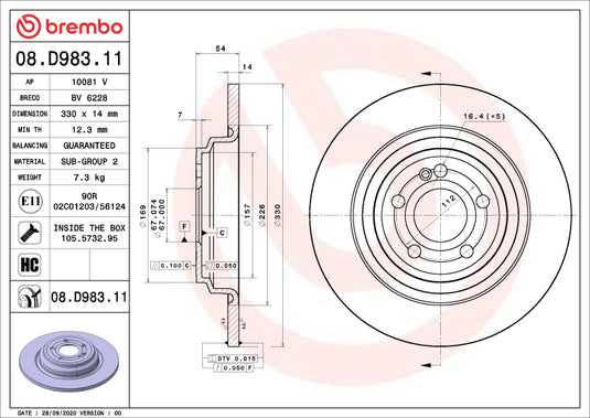 Brembo Oe 08.D983.11 BRE UV Coated OE Equiv Rotors