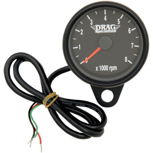 Drag Specialties 2211-0125 Matte Black 2.4in. Mini Electronic 8000 RPM Tachometer - Black Face with Orange Needle