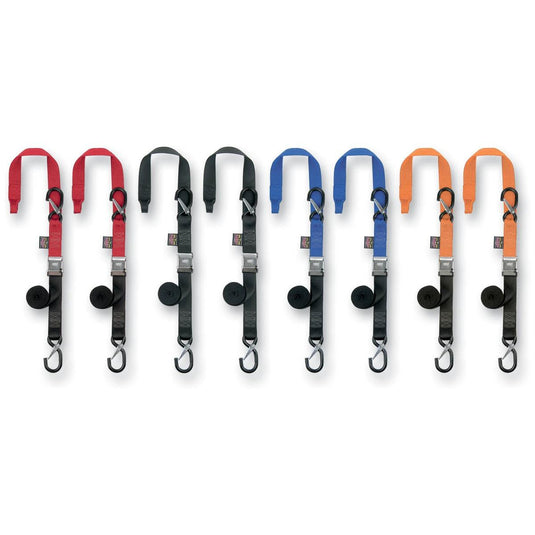 Powertye 29629-S 1 1/2in. Cam-Buckle with Safety Latch Hooks and Soft-Tye - Black/Orange