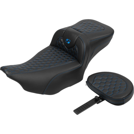 Saddlemen 823-07-190B1 Extended Reach Roadsofa HC Seat with Drivers Backrest - Blue Stitching