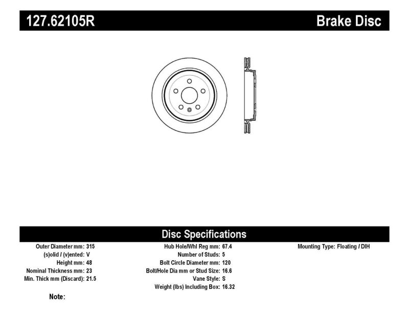 Load image into Gallery viewer, Stoptech 127.62105R ST Slot &amp; Drill Brake Rotors
