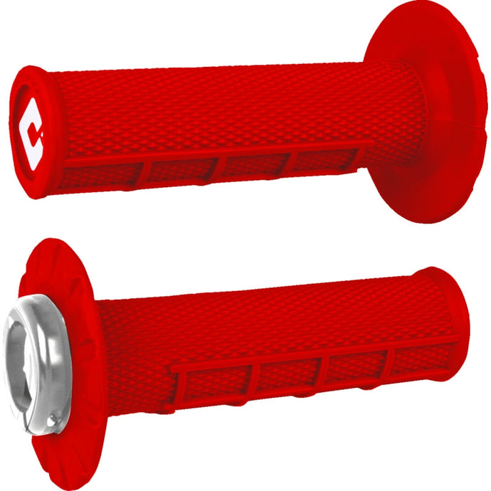 Odi J33HWR-S ATV MX Half Waffle V2 Lock on Grips - Bright Red/Silver