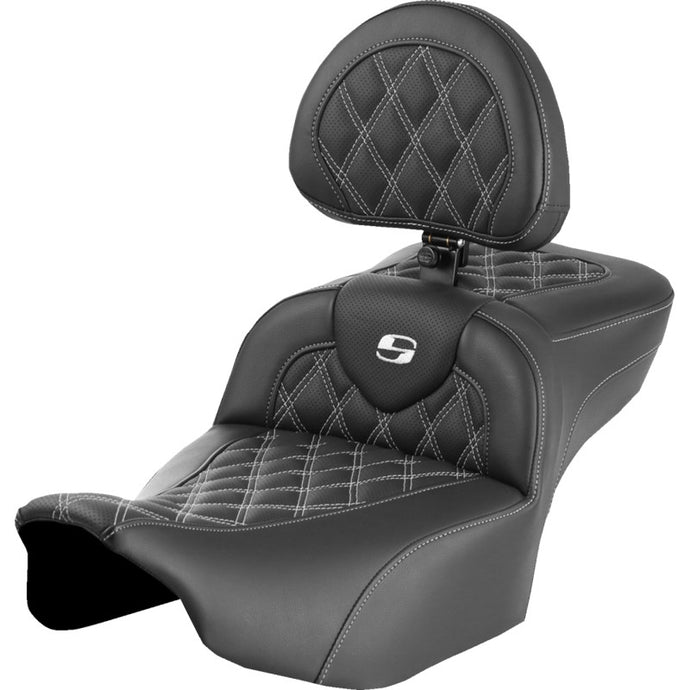 Saddlemen 823-07-184B6 Extended Reach Roadsofa LS Seat with Drivers Backrest - White Stitching
