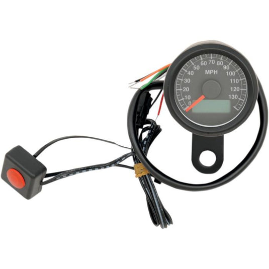 Drag Specialties 2210-0259 Programmable Mini Electronic Speedometer with Odometer/Tripmeter - 1.87in. - Matte Black/Black Face