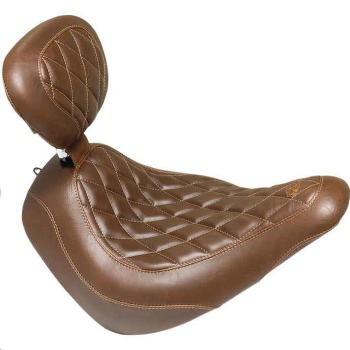 Mustang 83040 Wide Tripper Solo Seat with Driver Backrest - Diamond Stitch - Brown