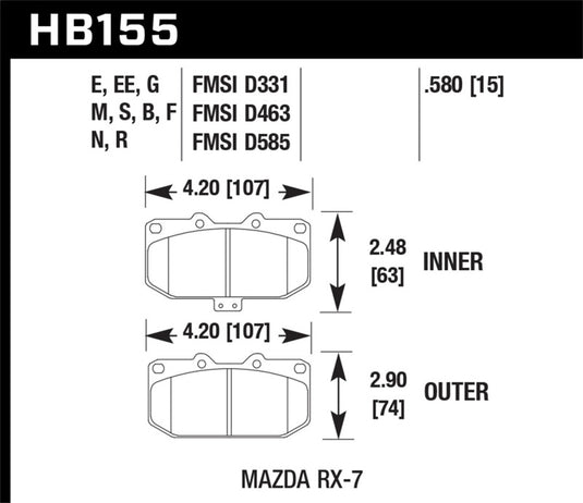 Hawk Performance HB155N.580 HAWK HP+ Brake Pad Sets