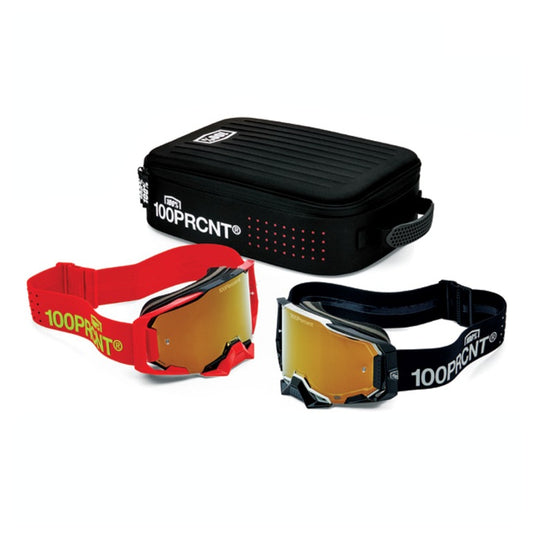 100% Dual Armega Racer Pro Goggles Pack (Black/Red / True Gold Mirror Lens)