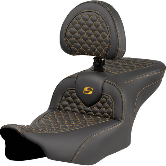 Saddlemen 823-07-208B7 Roadsofa DS Seat with Drivers Backrest - Gold Stitching