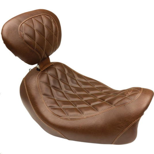 Mustang 79797 Wide Tripper Solo Seat with Driver Backrest - Diamond Stitch - Brown
