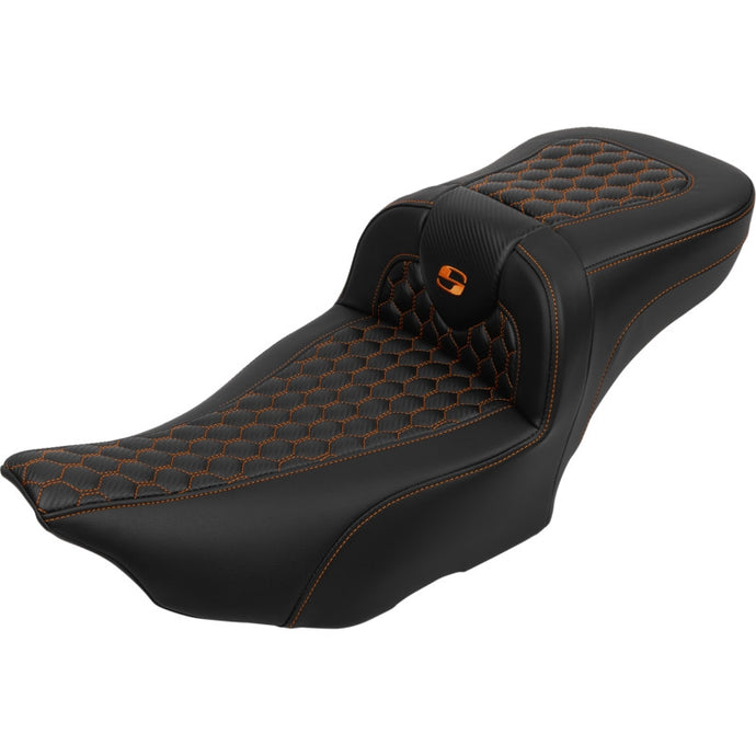 Saddlemen 823-07-190B3 Extended Reach Roadsofa HC Seat with Drivers Backrest - Orange Stitching