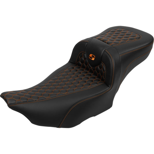 Saddlemen 823-07-190B3 Extended Reach Roadsofa HC Seat with Drivers Backrest - Orange Stitching