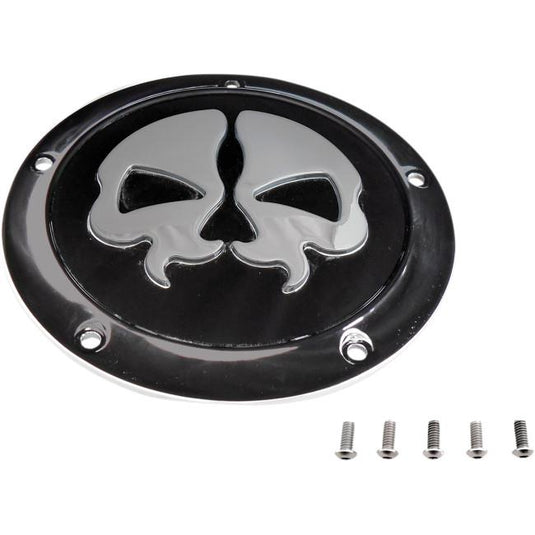 Drag Specialties 1107-0553 Split Skull Derby Cover - Black with Chrome Skull