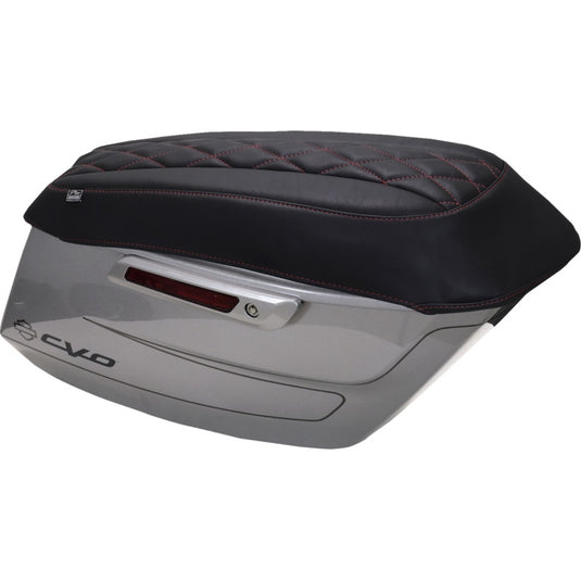 Mustang 88470DC Saddlebag Lid Cover - Black - Dark Cherry Diamond Stitching